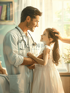 小孩抱着小孩插画图片_男人抱着小女孩看医生