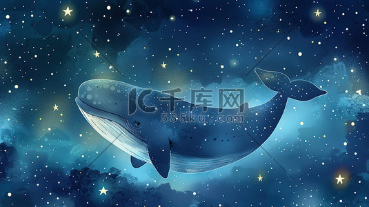 漂浮点构面插画图片_鲸鱼漂浮太空异想天开的插图