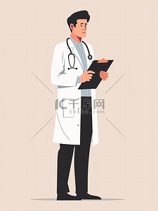 问号帮助按钮插画图片_医学 医疗人的男医生与剪贴板医院医院用剪贴板医生
