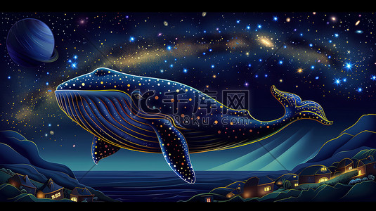 鲸鱼海报插画图片_银河系星星太空鲸鱼插画海报