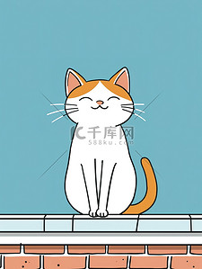 一只猫在屋顶上单色线条画插画图片
