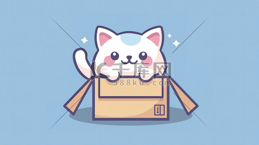 可爱猫插画图片_纸箱里的可爱猫咪矢量插画