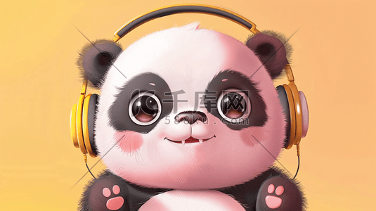 音乐的插画图片_戴耳机听音乐的熊猫5