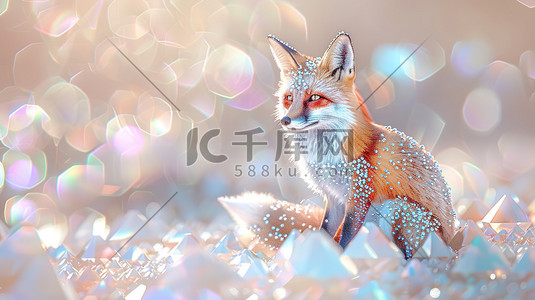 可爱钻石狐狸闪闪发光插画