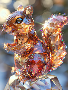 钻石底纹插画图片_3D超可爱松鼠由钻石制成插图