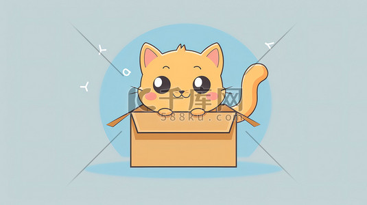 纸箱里的可爱猫咪插画海报