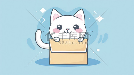 可爱猫插画图片_纸箱里的可爱猫咪图片