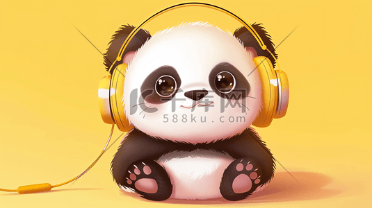 耳机黑色插画图片_戴耳机听音乐的熊猫7