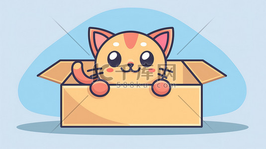 高档纸箱插画图片_纸箱里的可爱猫咪插图
