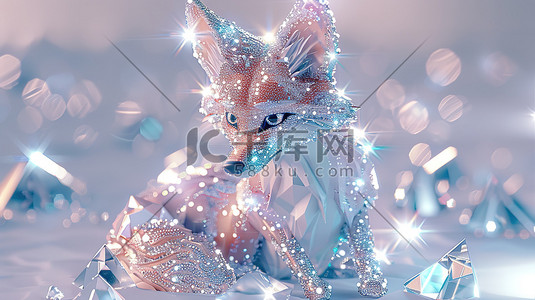 圣诞节的发光插画图片_可爱钻石狐狸闪闪发光插画图片