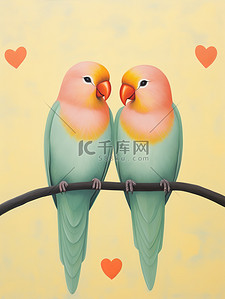 两只鹦鹉相亲相爱插画设计
