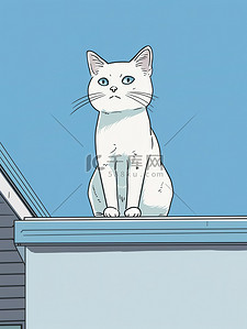 线条屋屋顶插画图片_一只猫在屋顶上单色线条画矢量插画