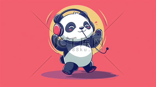 戴耳机的狗插画图片_戴耳机听音乐跳舞熊猫2