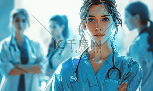 中年女插画图片_医生专业人员医护工作者和女孩