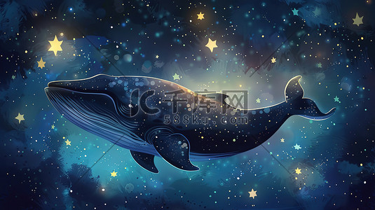 漂浮点构面插画图片_鲸鱼漂浮太空异想天开的插图