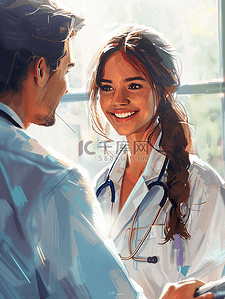 认可鼓励奖插画图片_微笑的医生医院女孩病人交谈