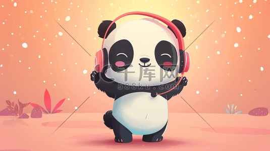 戴耳机的狗插画图片_戴耳机听音乐跳舞熊猫1