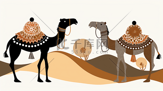 沙漠中的骆驼插画3