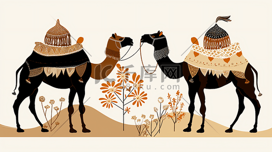 沙漠考古插画图片_沙漠中的骆驼插画1