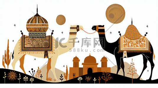 粒子沙漠插画图片_沙漠中的骆驼插画4