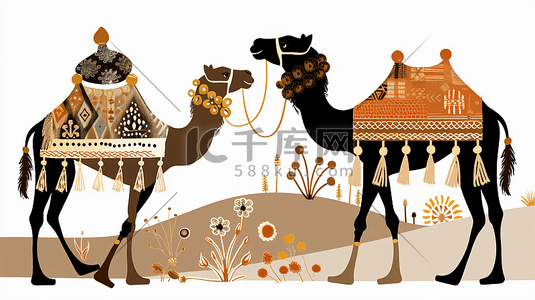 地理现象插画图片_沙漠中的骆驼插画2