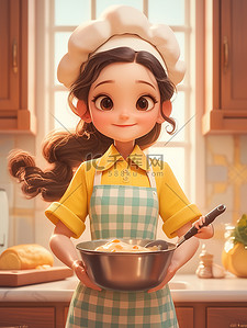 云上的女人插画图片_年轻的女人在做饭图片