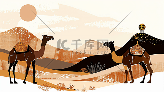 骆驼火车插画图片_沙漠中的骆驼插画6