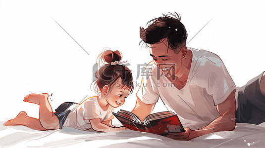 亲子阅读的插画图片_陪孩子看童话书的父亲3