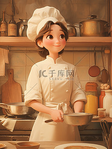 柴火做饭插画图片_年轻的女人在做饭插图