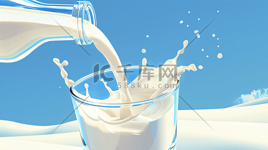 掉进牛奶插画图片_奶瓶中倒出的牛奶插画6
