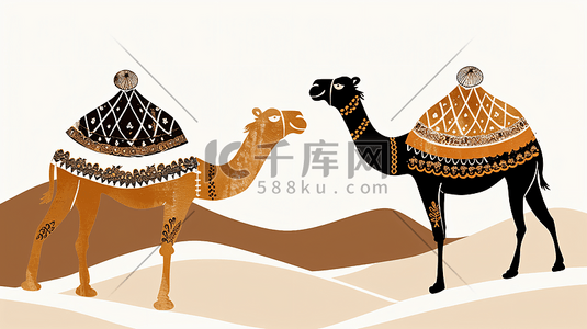 沙漠中的骆驼插画7