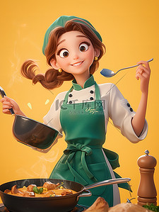柴火做饭插画图片_年轻的女人在做饭插画