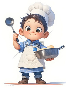 厨师黑影插画图片_可爱的小男孩厨师插画图片