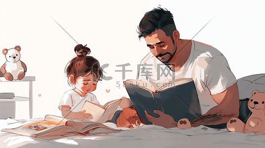 伤心的父亲插画图片_陪孩子看童话书的父亲6