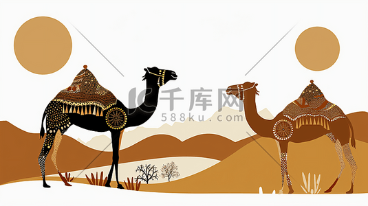 沙漠中的骆驼插画8