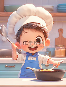 搞笑厨师帽插画图片_可爱的小男孩厨师插画海报