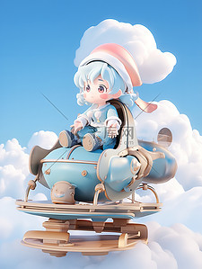 儿童节坐飞机插画图片_甜美的小女孩坐在一架小飞机插画图片