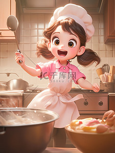 年轻的女人在做饭素材