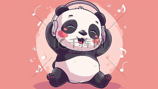 熊猫团团圆圆插画图片_戴耳机听音乐跳舞熊猫12