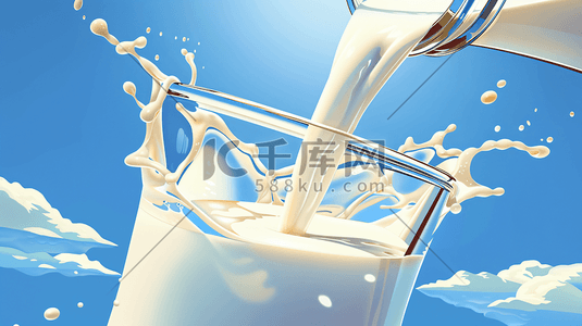 掉进牛奶插画图片_奶瓶中倒出的牛奶插画8