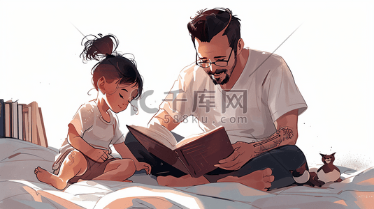 和蔼的父亲插画图片_陪孩子看童话书的父亲8