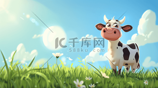 奶牛斑点插画图片_草原卡通小奶牛插画3