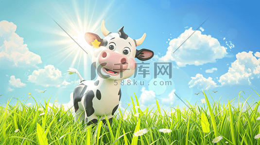 健康牛奶插画图片_草原卡通小奶牛插画21