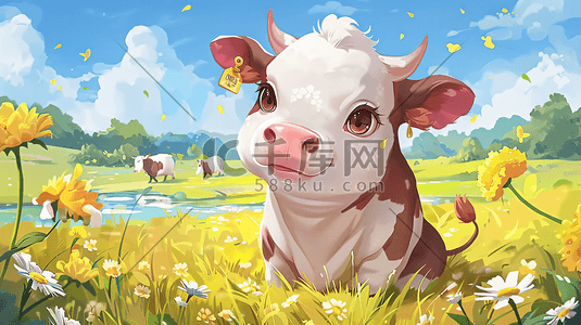 奶牛养殖场插画图片_草原卡通小奶牛插画19