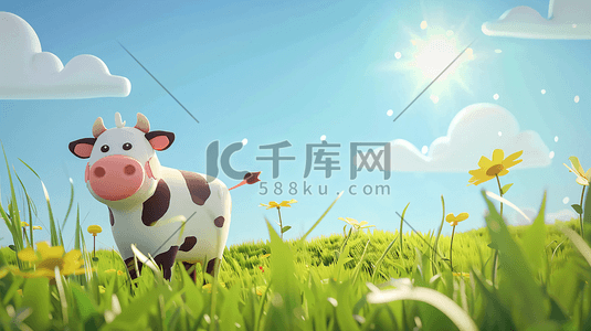草原卡通小奶牛插画1