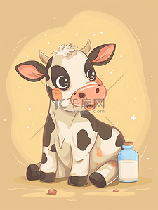 卡通奶牛牛奶插画4