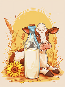 倒入牛奶杯插画图片_卡通奶牛牛奶插画3