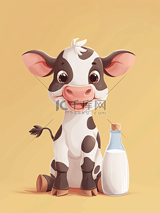 掉进牛奶插画图片_卡通奶牛牛奶插画1