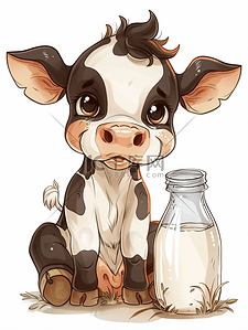 倒入牛奶杯插画图片_卡通奶牛牛奶插画6
