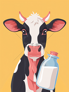 掉进牛奶插画图片_卡通奶牛牛奶插画11